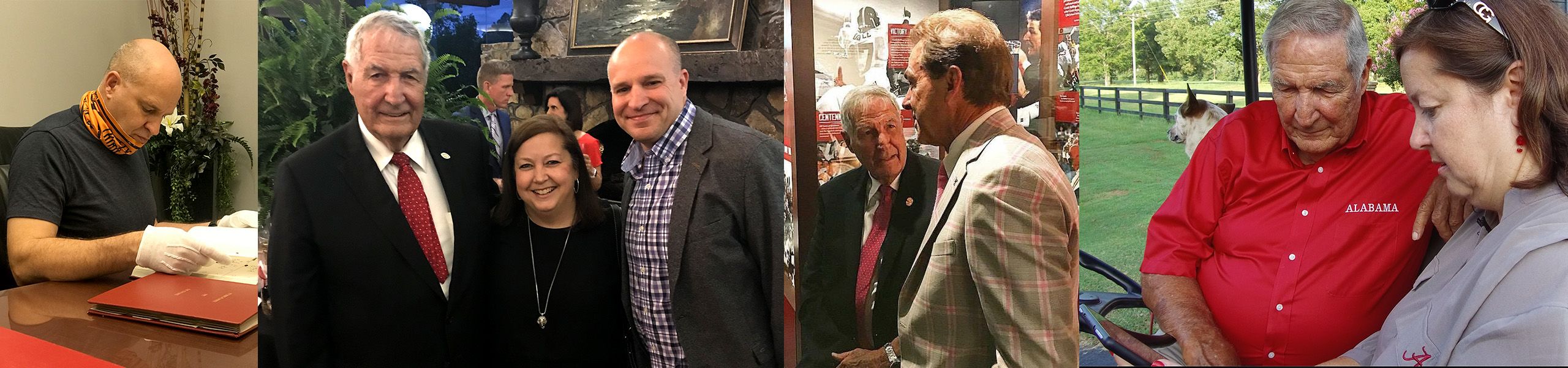 Collage images of Michael Bruce and Chandra Clark with Coach Gene Stallings